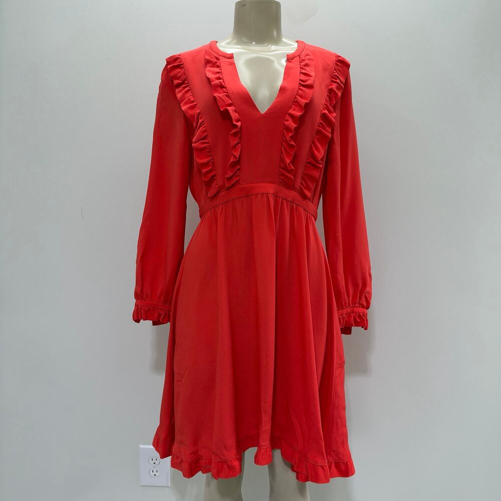 Kate Spade NY Ruffle Silk Dress Long Sleeve Red size 6 Preppy Flowy Minimalist
